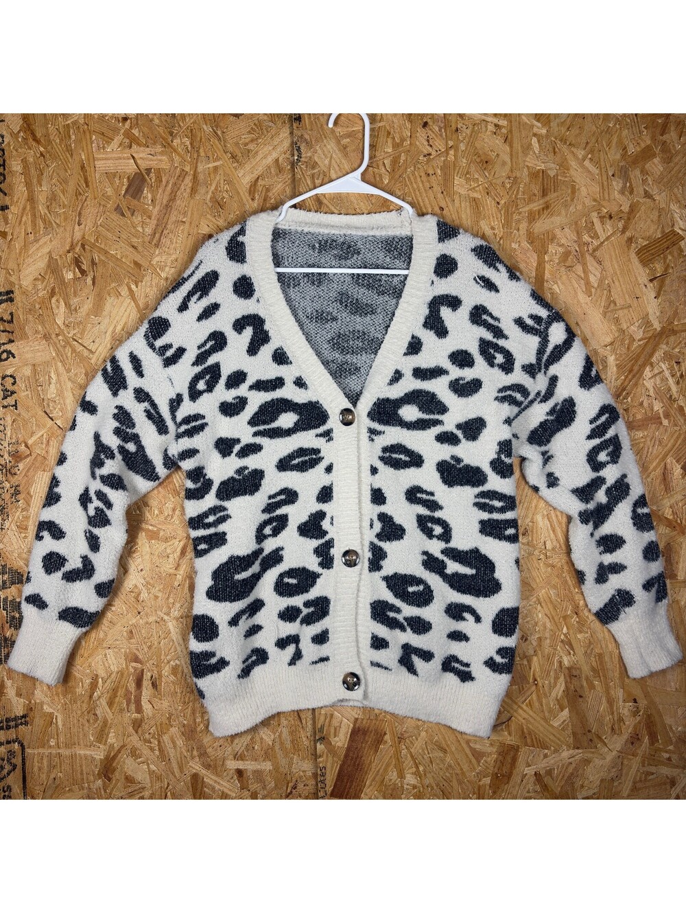 Cream And Black Leopard Print Cardigan Sweater